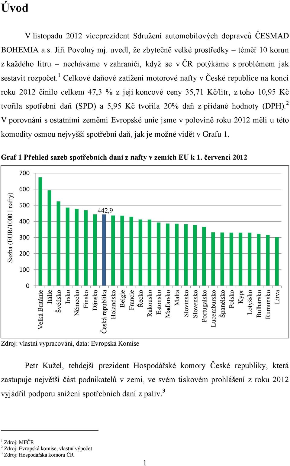 uvedl, že zbytečně velké prostředky téměř 10 korun z každého litru necháváme v zahraničí, když se v ČR potýkáme s problémem jak sestavit rozpočet.