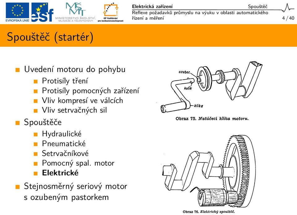 válcích Vliv setrvačných sil Spouštěče Hydraulické Pneumatické