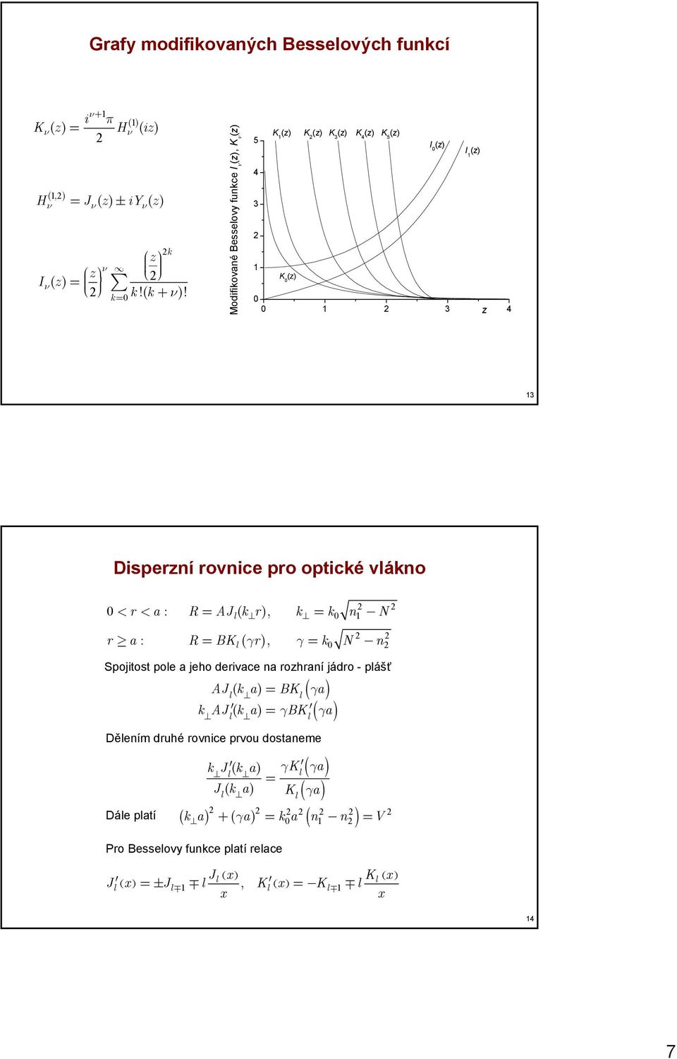 = BK ( gr), g = k N -n Spojios poe a jeho derivace na rohraní jádro - pášť ^ ^ ( g ) ( g ) AJ ( k a) = BK a k AJ ( k a) = gbk a ^ Děení druhé rovnice