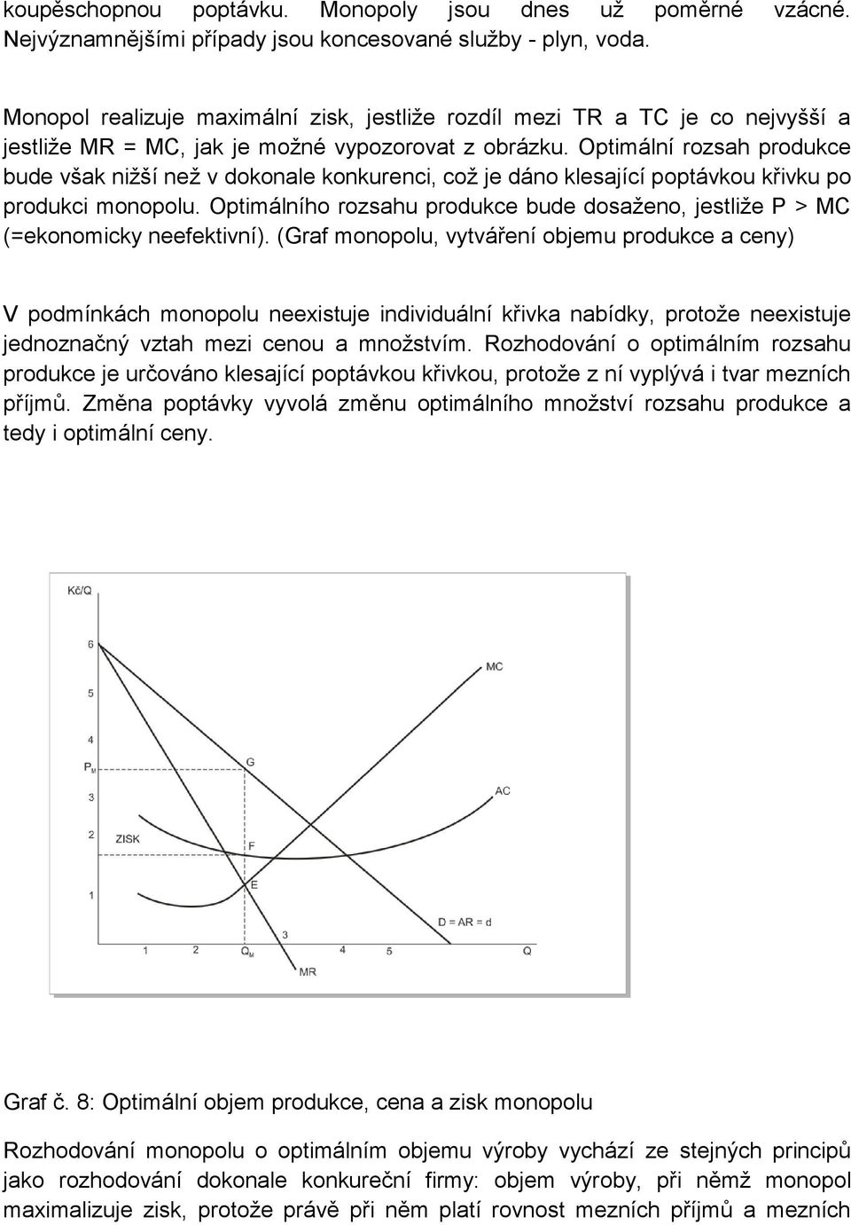 Optimální rozsah produkce bude však nižší než v dokonale konkurenci, což je dáno klesající poptávkou křivku po produkci monopolu.