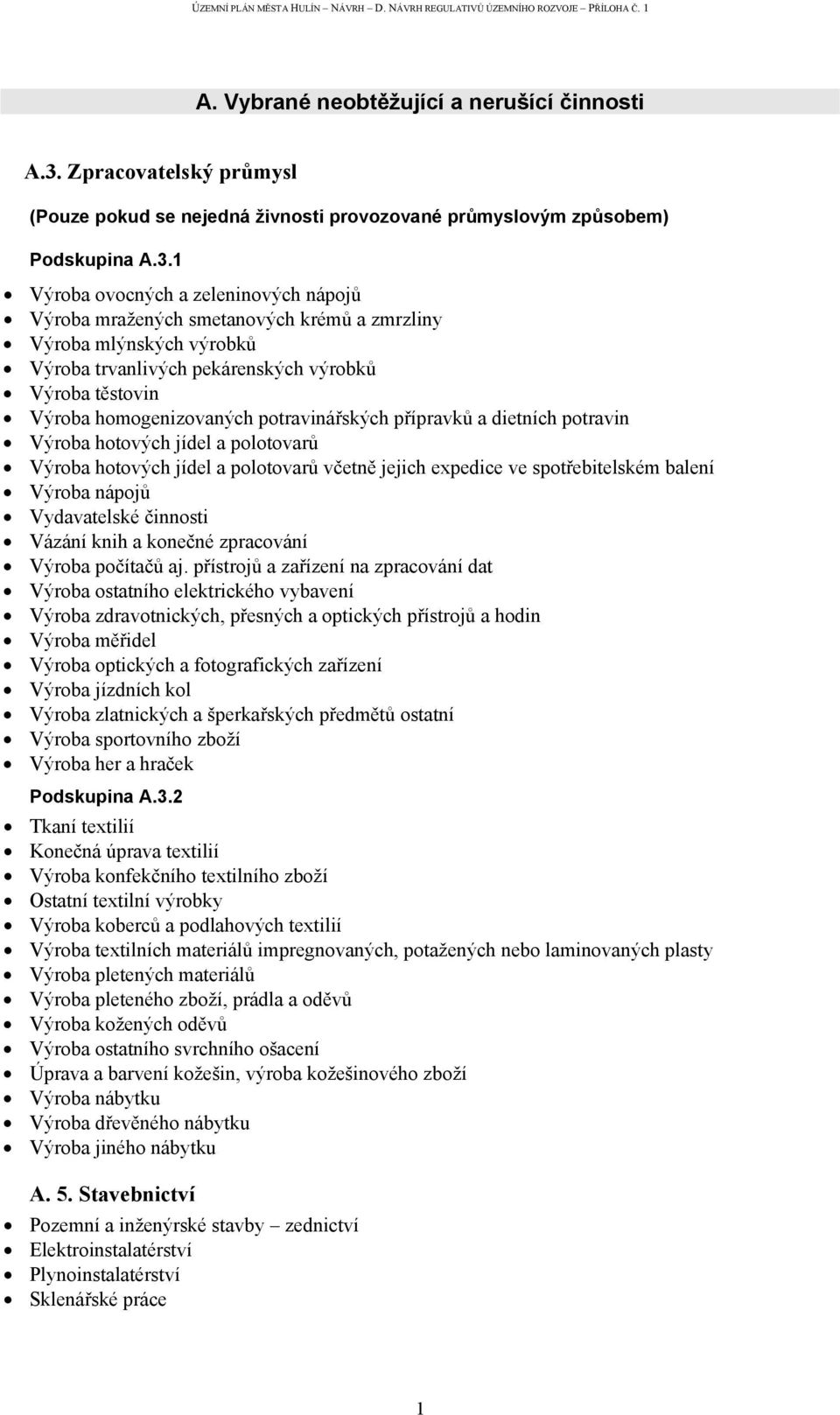 1 Výroba ovocných a zeleninových nápojů Výroba mražených smetanových krémů a zmrzliny Výroba mlýnských výrobků Výroba trvanlivých pekárenských výrobků Výroba těstovin Výroba homogenizovaných