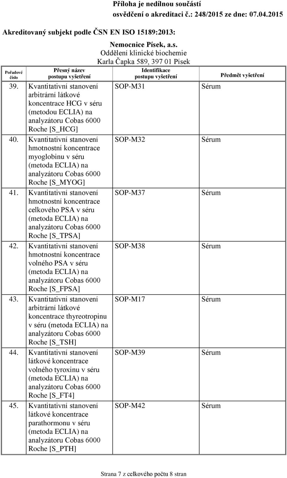 Kvantitativní stanovení volného PSA v séru Roche [S_FPSA] 43.