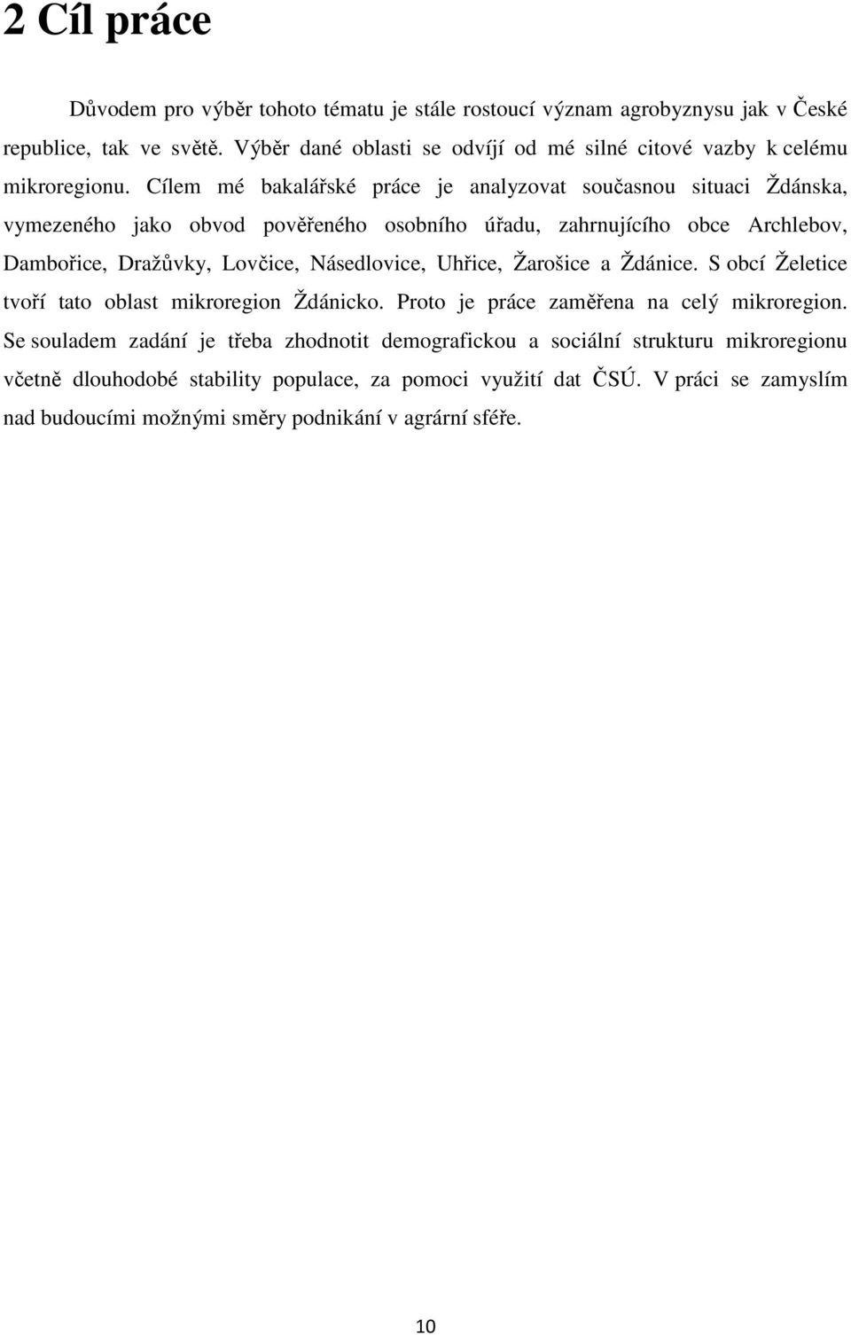 Cílem mé bakalářské práce je analyzovat současnou situaci Ždánska, vymezeného jako obvod pověřeného osobního úřadu, zahrnujícího obce Archlebov, Dambořice, Dražůvky, Lovčice,
