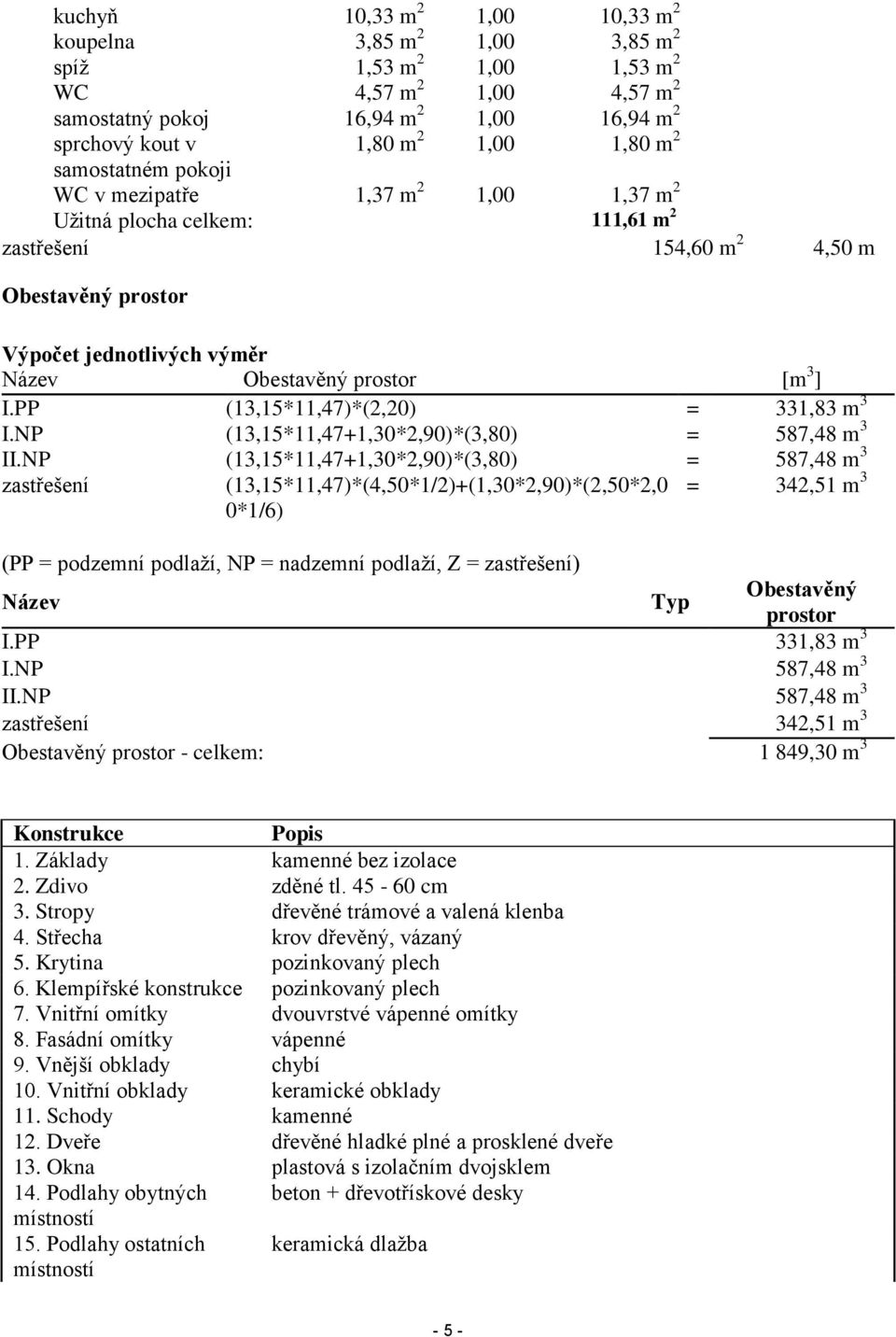 PP (13,15*11,47)*(2,20) = 331,83 m 3 I.NP (13,15*11,47+1,30*2,90)*(3,80) = 587,48 m 3 II.