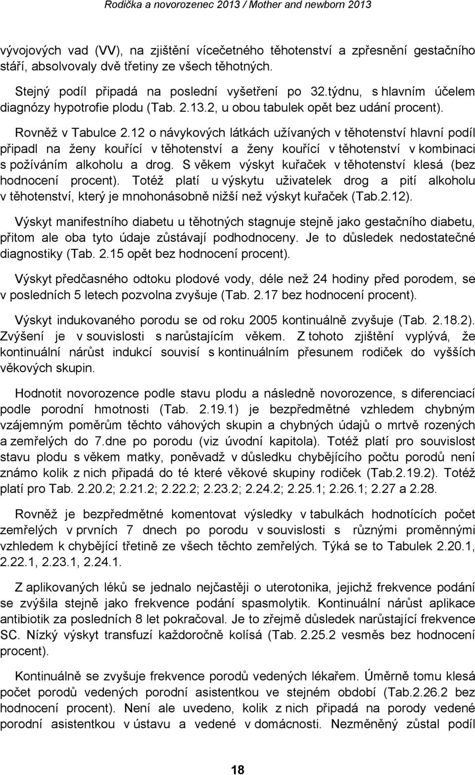 12 o návykových látkách užívaných v těhotenství hlavní podíl připadl na ženy kouřící v těhotenství a ženy kouřící v těhotenství v kombinaci s požíváním alkoholu a drog.