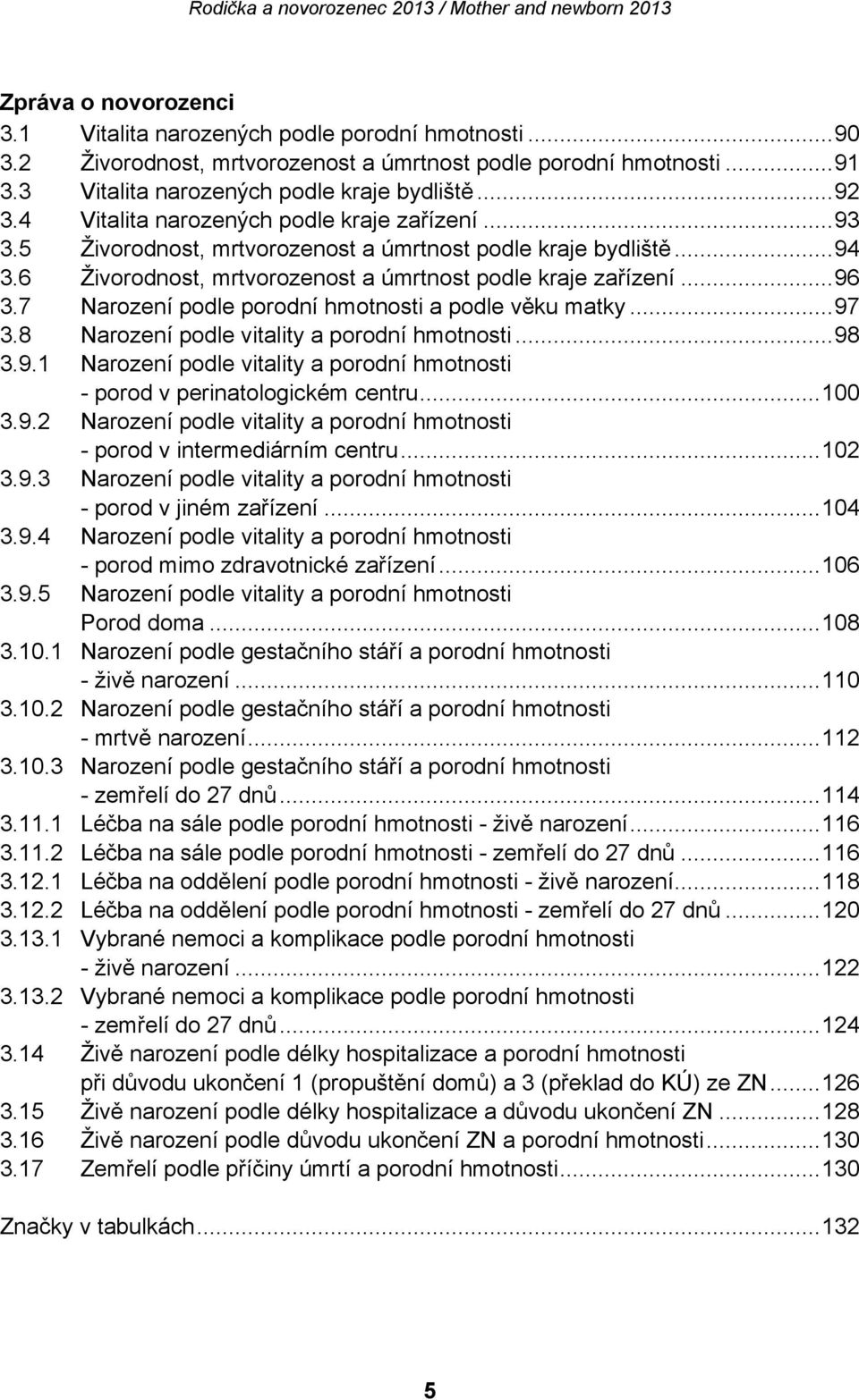 7 Narození podle porodní hmotnosti a podle věku matky... 97 3.8 Narození podle vitality a porodní hmotnosti... 98 3.9.1 Narození podle vitality a porodní hmotnosti - porod v perinatologickém centru.