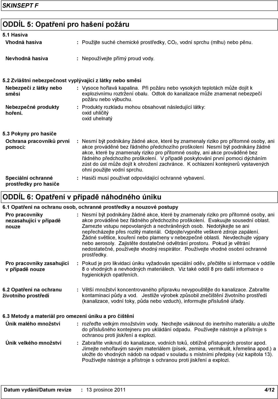 Produkty rozkladu mohou obsahovat následující látky oxid uhličitý oxid uhelnatý 5.