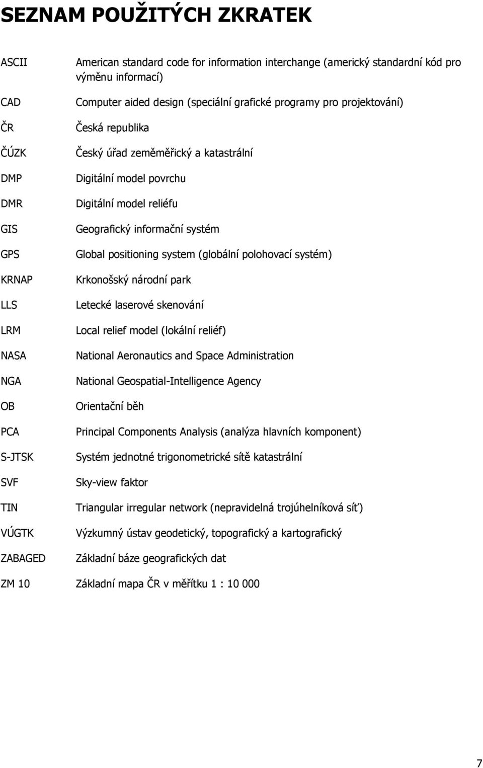 informační systém Global positioning system (globální polohovací systém) Krkonošský národní park Letecké laserové skenování Local relief model (lokální reliéf) National Aeronautics and Space