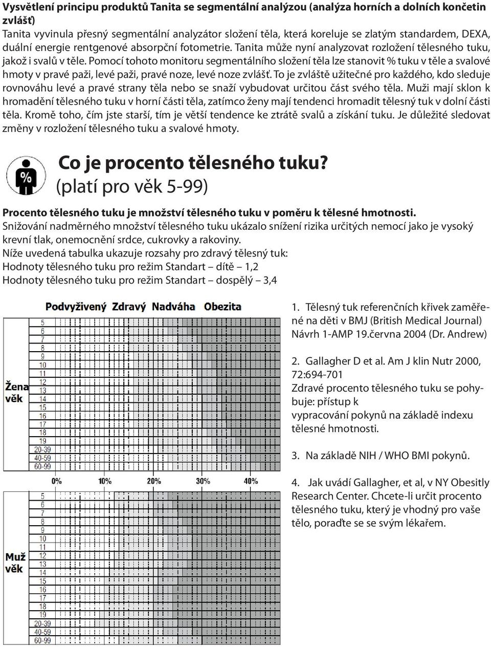 Pomocí tohoto monitoru segmentálního složení těla lze stanovit % tuku v těle a svalové hmoty v pravé paži, levé paži, pravé noze, levé noze zvlášť.