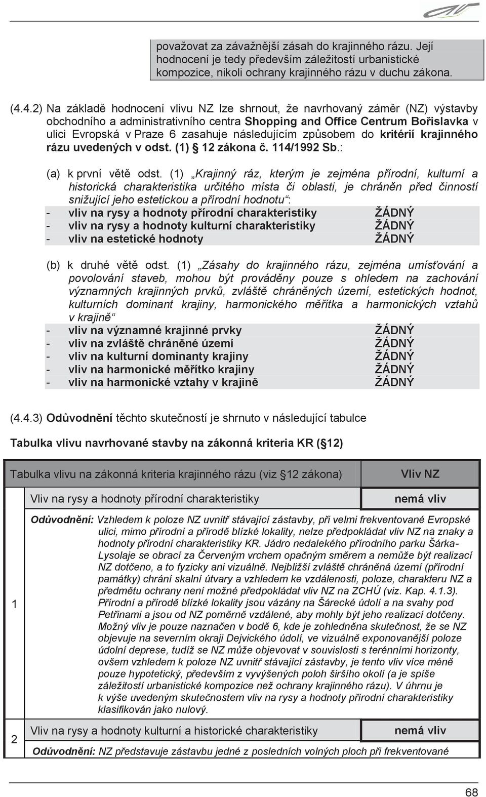 následujícím způsobem do kritérií krajinného rázu uvedených v odst. (1) 12 zákona č. 114/1992 Sb.: (a) k první větě odst.