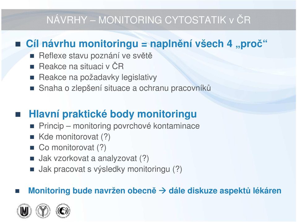 praktické body monitoringu Princip monitoring povrchové kontaminace Kde monitorovat (?) Co monitorovat (?