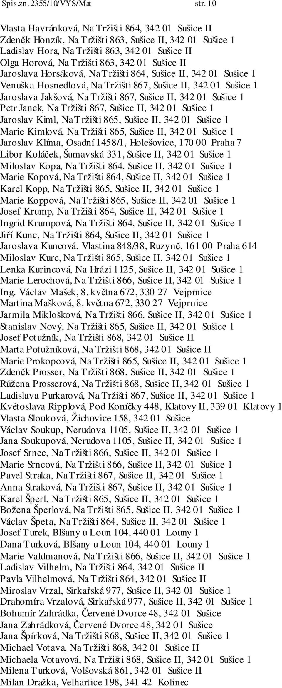 Sušice II Jaroslava Horsáková, Na Tržišti 864, Sušice II, 342 01 Sušice 1 Venuška Hosnedlová, Na Tržišti 867, Sušice II, 342 01 Sušice 1 Jaroslava Jakšová, Na Tržišti 867, Sušice II, 342 01 Sušice 1