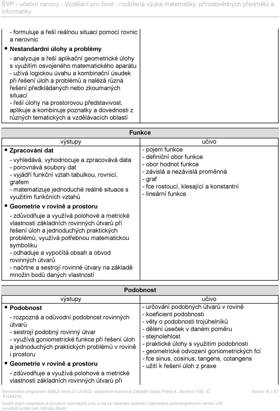 z různých tematických a vzdělávacích oblastí Zpracování dat - vyhledává, vyhodnocuje a zpracovává data - porovnává soubory dat - vyjádří funkční vztah tabulkou, rovnicí, grafem - matematizuje