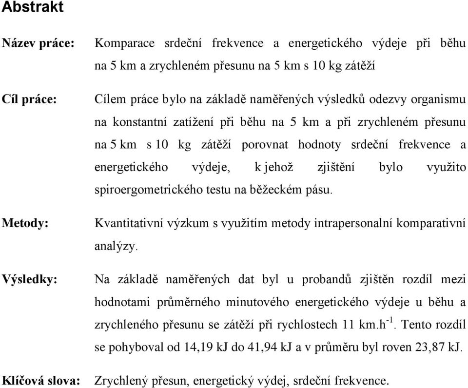 využito spiroergometrického testu na běžeckém pásu. Kvantitativní výzkum s využitím metody intrapersonalní komparativní analýzy.