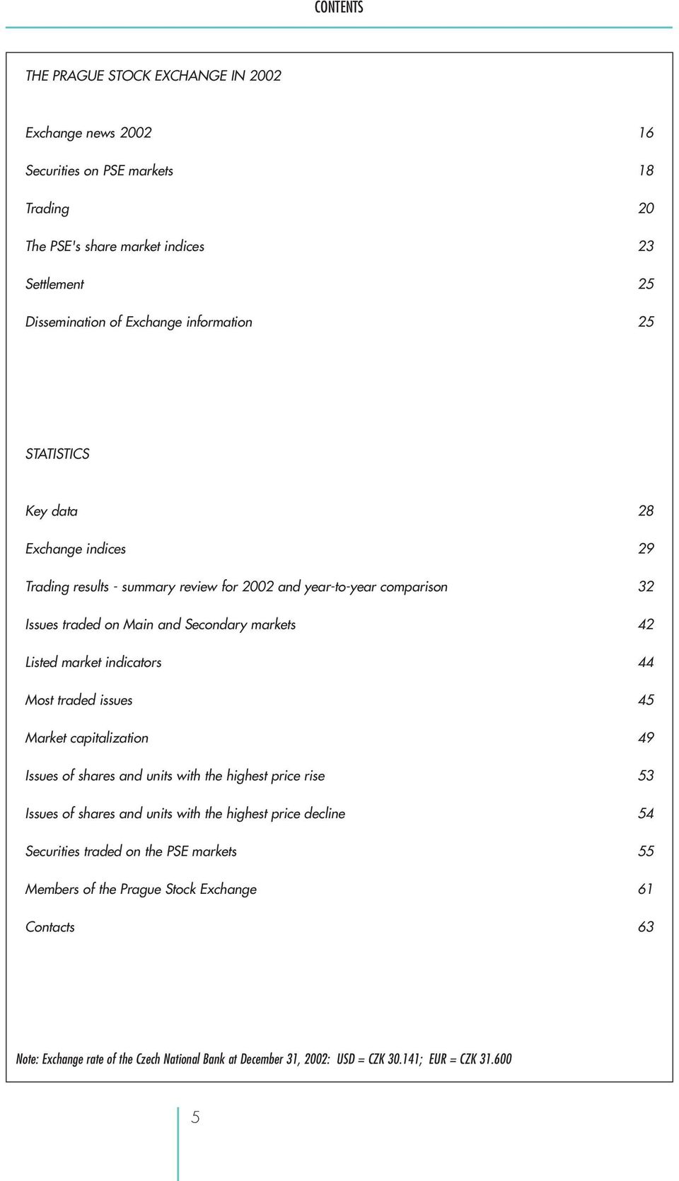market indicators 44 Most traded issues 45 Market capitalization 49 Issues of shares and units with the highest price rise 53 Issues of shares and units with the highest price decline 54