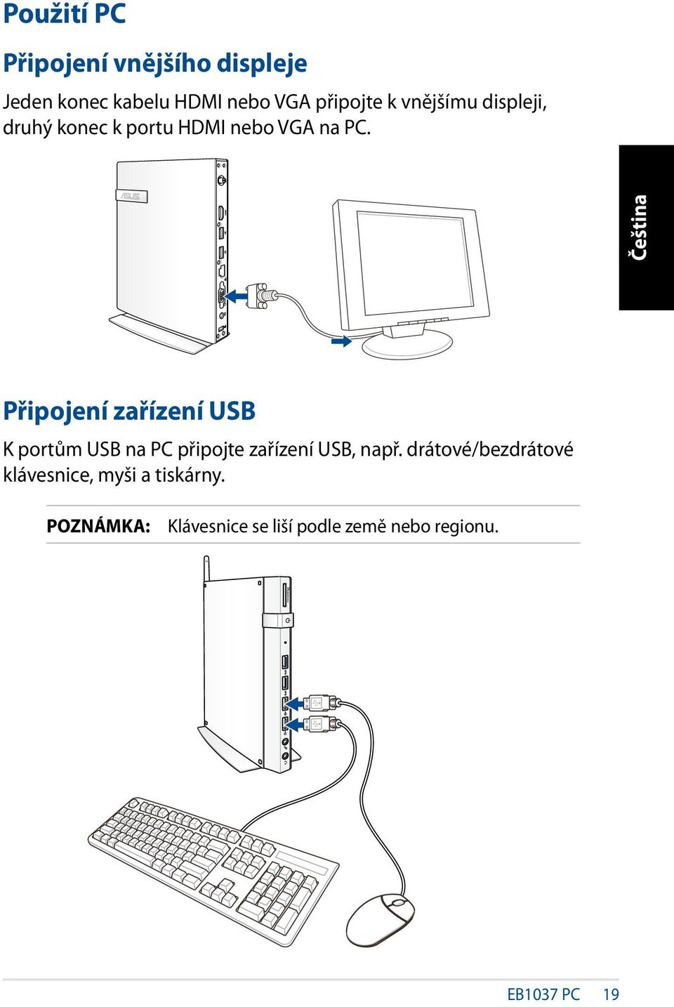 Připojení zařízení USB K portům USB na PC připojte zařízení USB, např.