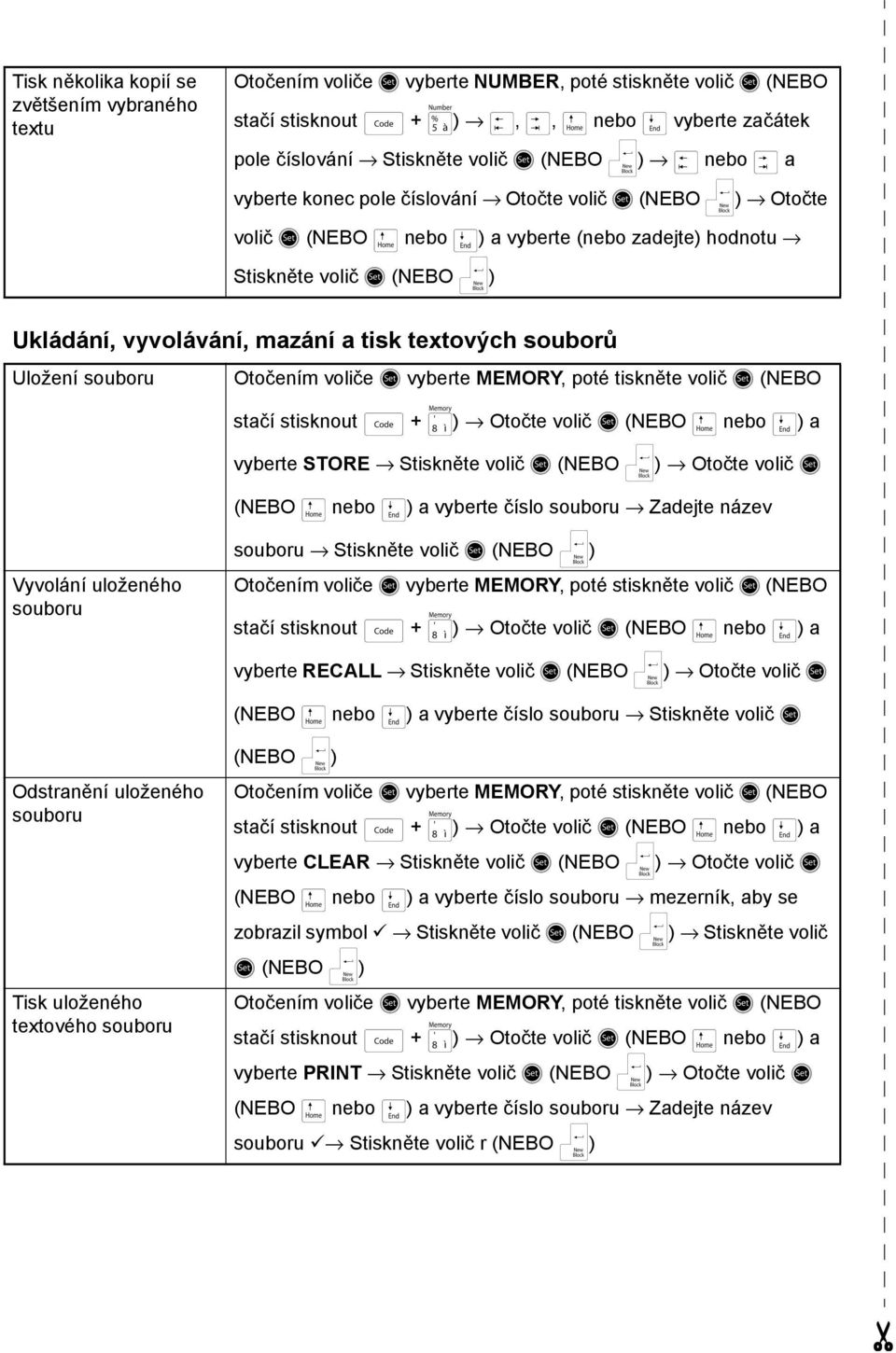 textových souborů Uložení souboru Otočením voliče r vyberte EOY, poté tiskněte volič r (NEBO stačí stisknout d + 8) Otočte volič r (NEBO m nebo g) a vyberte STOE Stiskněte volič r (NEBO n) Otočte