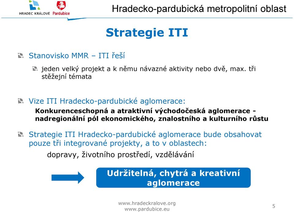 nadregionální pól ekonomického, znalostního a kulturního růstu Strategie ITI Hradecko-pardubické aglomerace bude