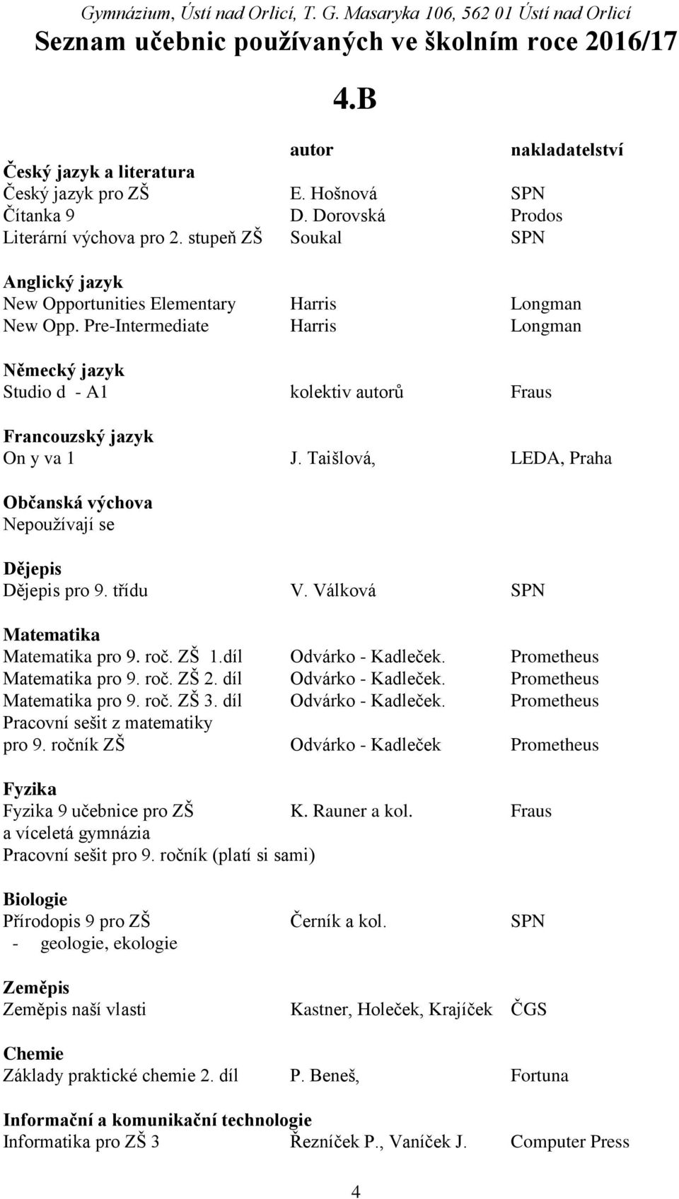 roč. ZŠ 1.díl Odvárko - Kadleček. Prometheus pro 9. roč. ZŠ 2. díl Odvárko - Kadleček. Prometheus pro 9. roč. ZŠ 3. díl Odvárko - Kadleček. Prometheus Pracovní sešit z matematiky pro 9.