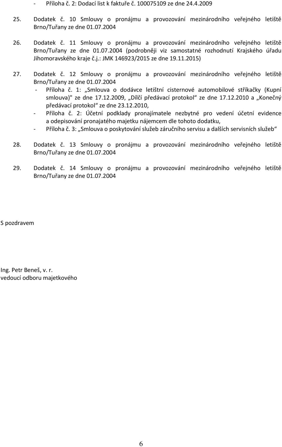11 Smlouvy o pronájmu a provozování mezinárodního veřejného letiště Brno/Tuřany (podrobněji viz samostatné rozhodnutí Krajského úřadu 27. Dodatek č.