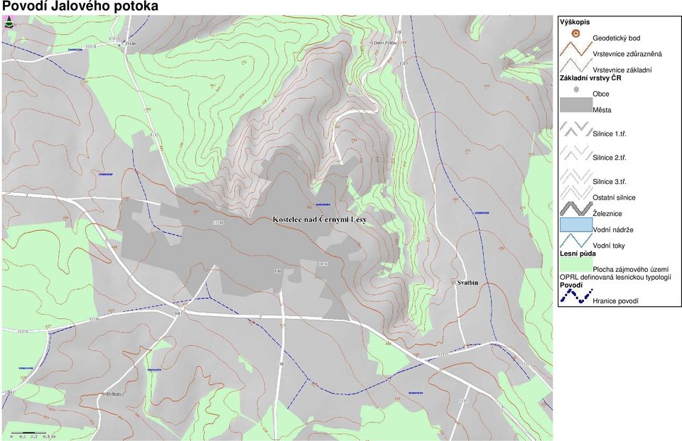 tř. Silnice 3.tř. Ostatní silnice Železnice Vodní nádrže Vodní toky Lesní
