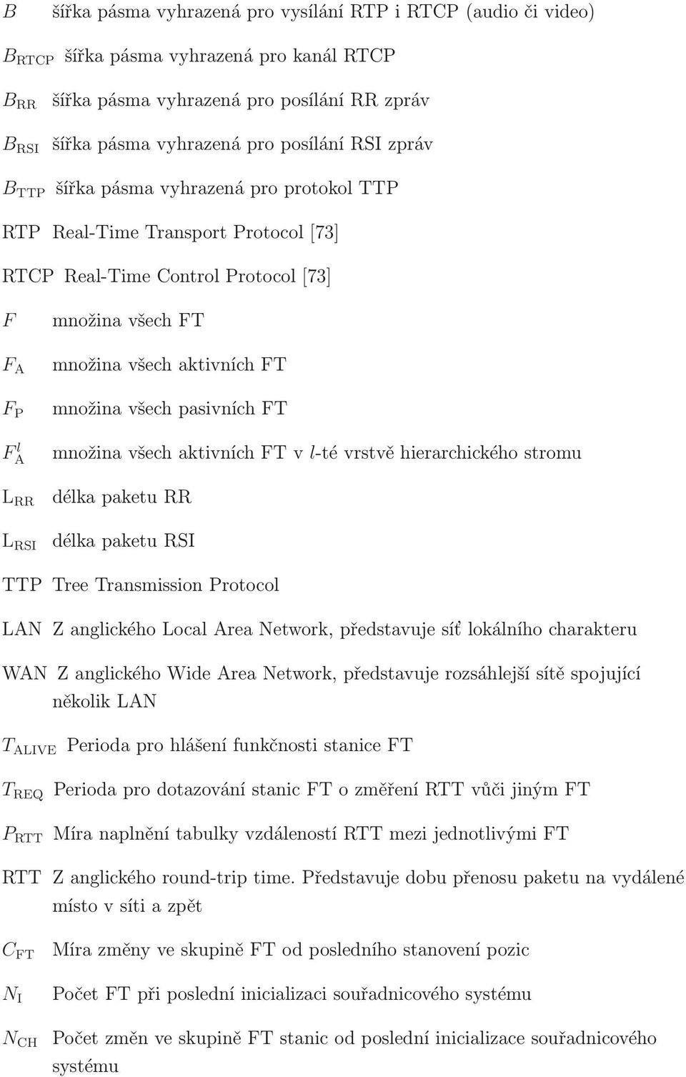 množinavšechaktivníchftvl-tévrstvěhierarchickéhostromu L RR délkapaketurr L RSI délkapaketursi TTP Tree Transmission Protocol LAN Z anglického Local Area Network, představuje síť lokálního charakteru