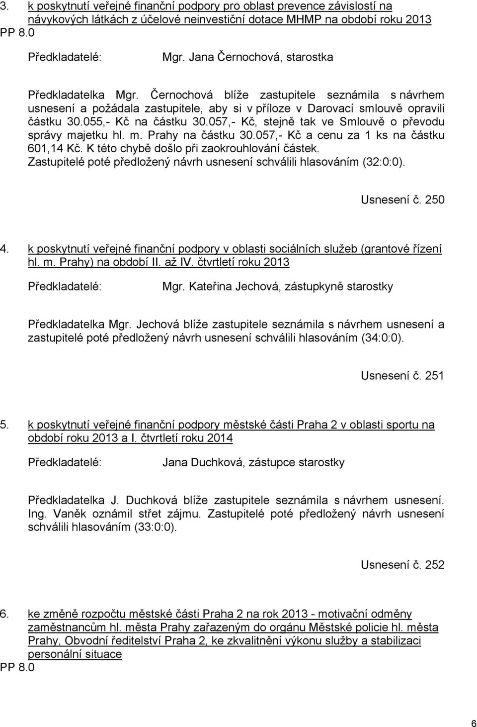 055,- Kč na částku 30.057,- Kč, stejně tak ve Smlouvě o převodu správy majetku hl. m. Prahy na částku 30.057,- Kč a cenu za 1 ks na částku 601,14 Kč. K této chybě došlo při zaokrouhlování částek.