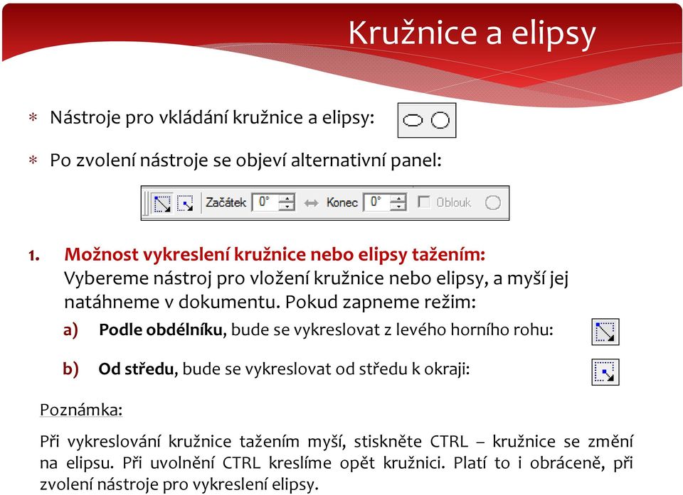 Pokud zapneme režim: a) Podle obdélníku, bude se vykreslovat z levého horního rohu: b) Od středu, bude se vykreslovat od středu k okraji: