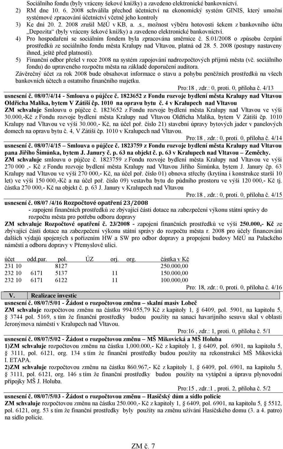 4) Pro hospodaření se sociálním fondem byla zpracována směrnice č. S.01/2008 o způsobu čerpání prostředků ze sociálního fondu města Kralupy nad Vltavou, platná od 28. 5.