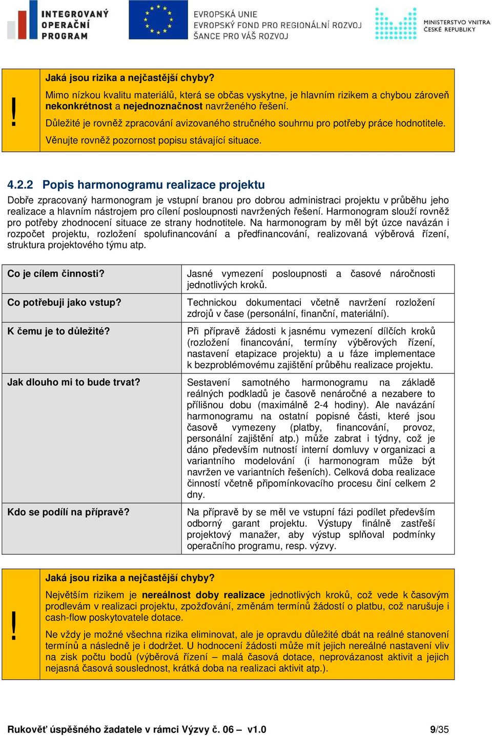 2 Popis harmonogramu realizace projektu Dobře zpracovaný harmonogram je vstupní branou pro dobrou administraci projektu v průběhu jeho realizace a hlavním nástrojem pro cílení posloupnosti navržených