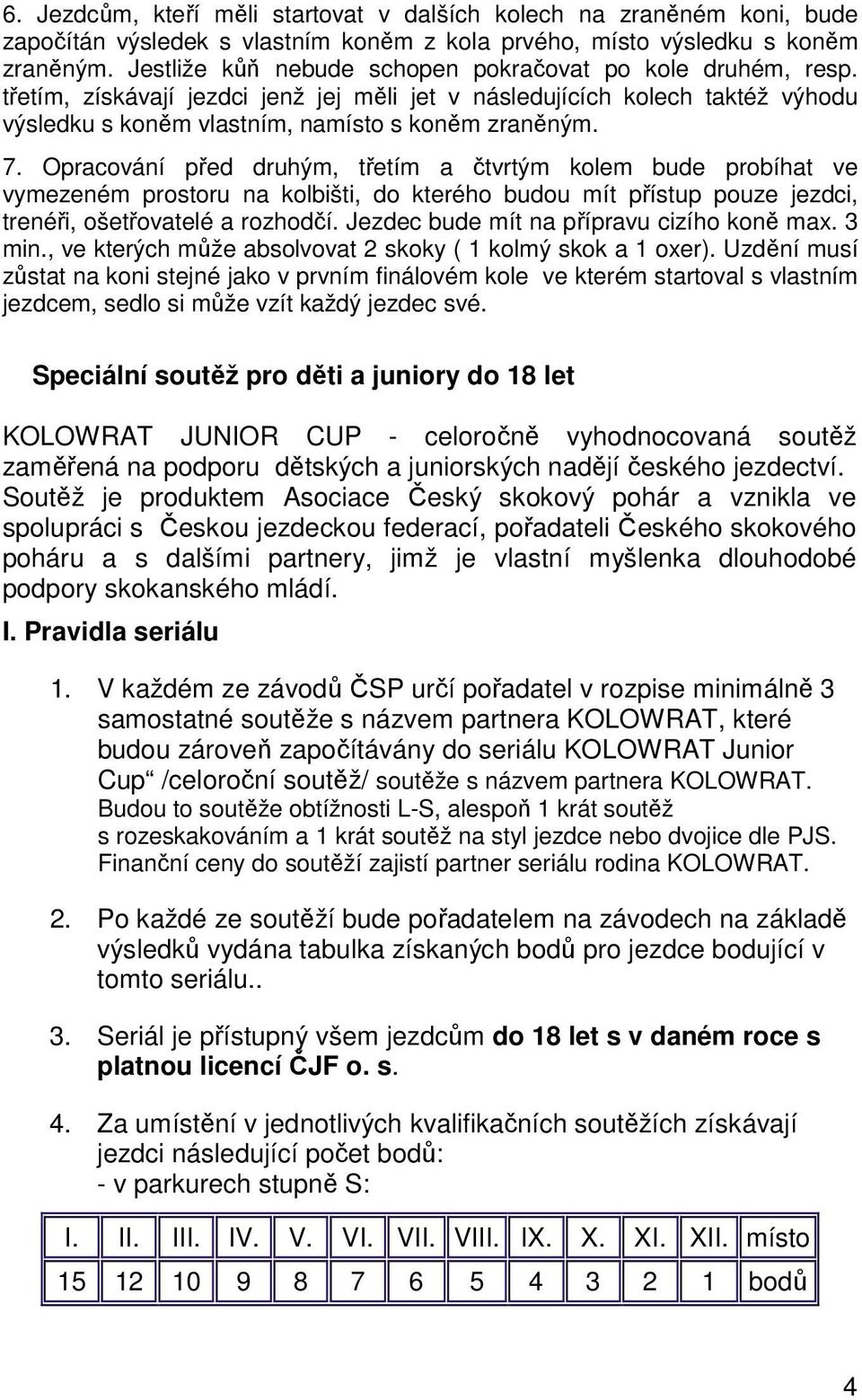 Opracování před druhým, třetím a čtvrtým kolem bude probíhat ve vymezeném prostoru na kolbišti, do kterého budou mít přístup pouze jezdci, trenéři, ošetřovatelé a rozhodčí.