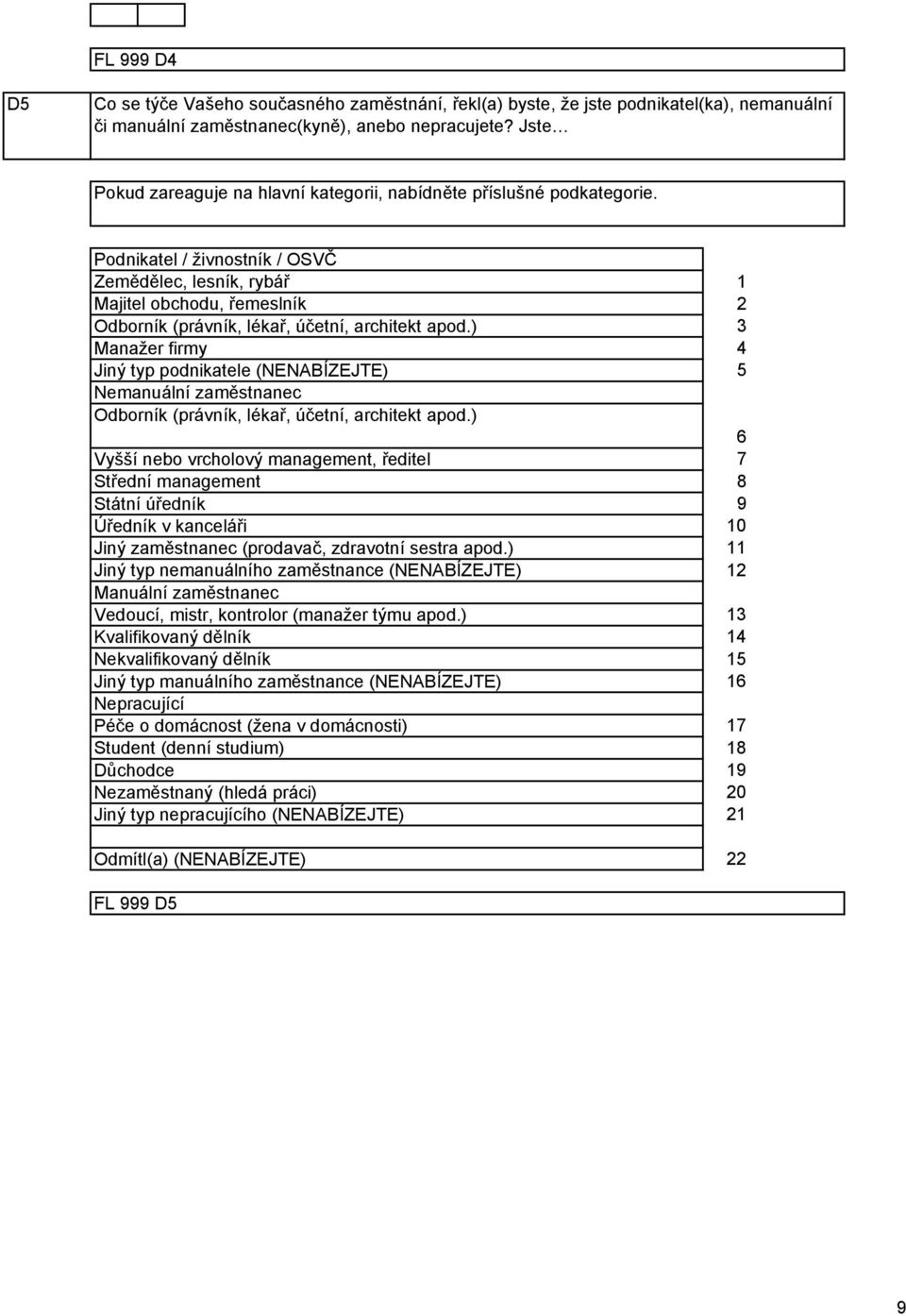 Podnikatel / živnostník / OSVČ Zemědělec, lesník, rybář Majitel obchodu, řemeslník Odborník (právník, lékař, účetní, architekt apod.