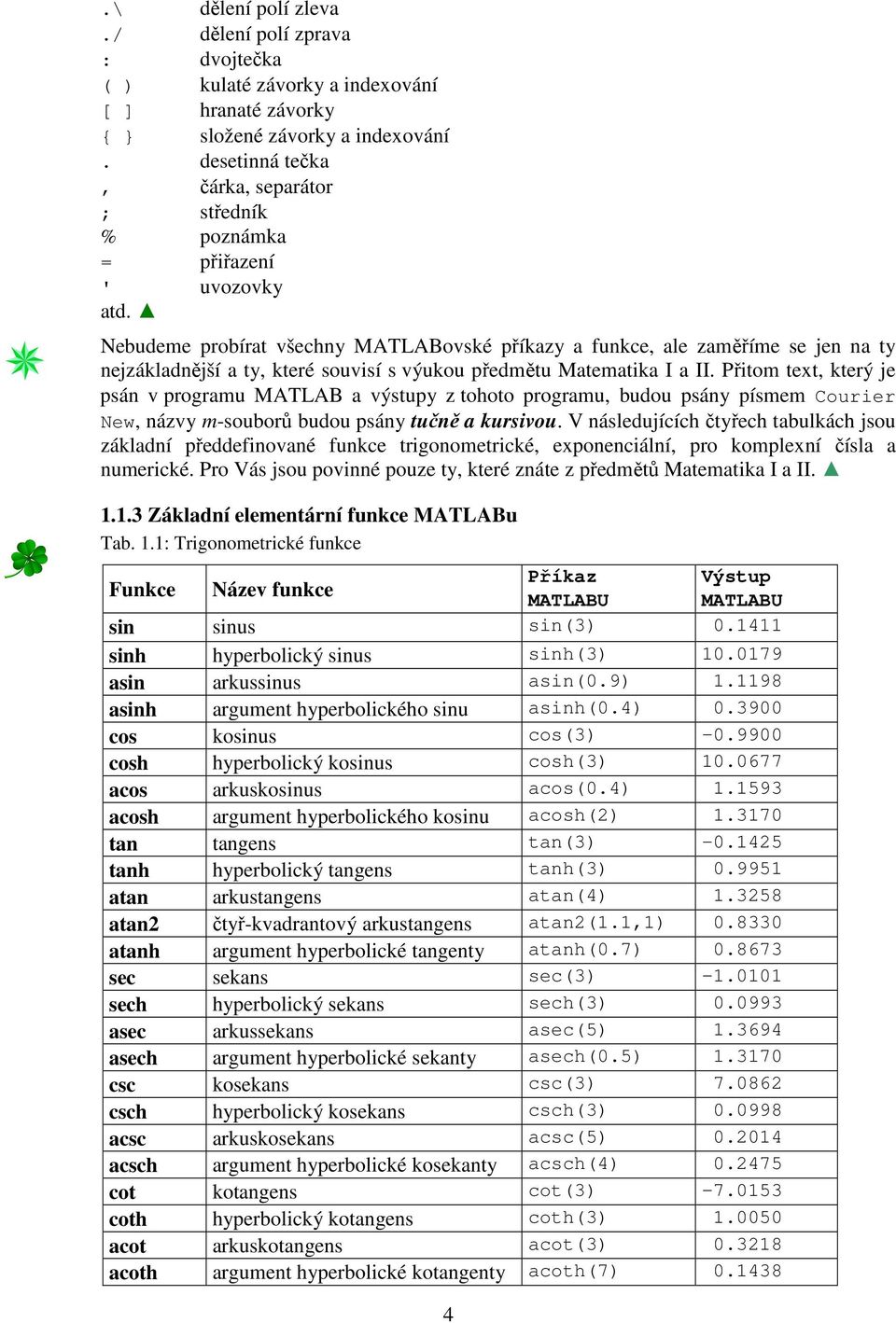 Nebudeme probírat všechny MATLABovské příkazy a funkce, ale zaměříme se jen na ty nejzákladnější a ty, které souvisí s výukou předmětu Matematika I a II.