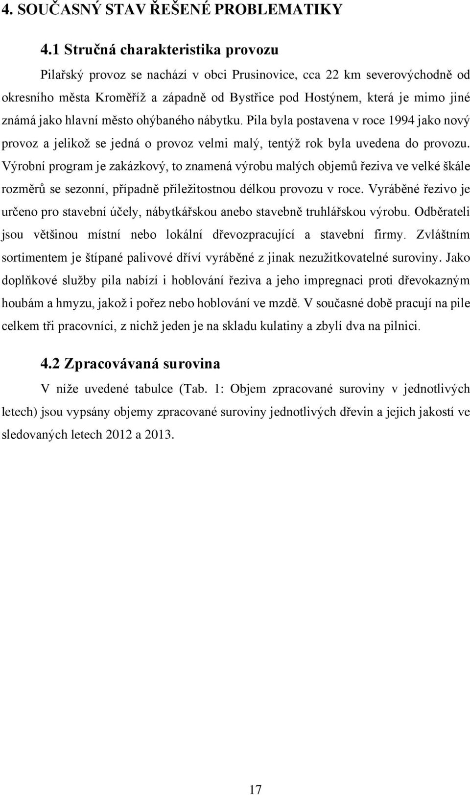 hlavní město ohýbaného nábytku. Pila byla postavena v roce 1994 jako nový provoz a jelikož se jedná o provoz velmi malý, tentýž rok byla uvedena do provozu.