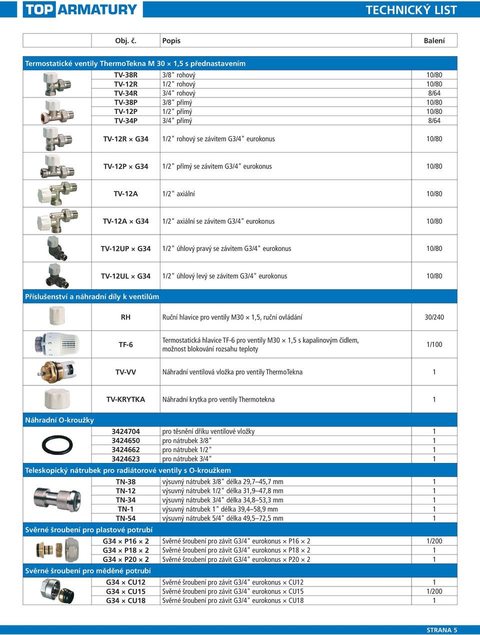 TV-34P 3/4" přímý 8/64 TV-12R G34 1/2" rohový se závitem G3/4" eurokonus 10/80 TV-12P G34 1/2" přímý se závitem G3/4" eurokonus 10/80 TV-12A 1/2" axiální 10/80 TV-12A G34 1/2" axiální se závitem
