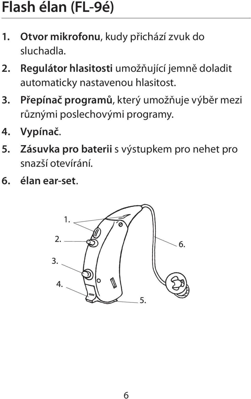 Přepínač programů, který umožňuje výběr mezi různými poslechovými programy. 4.