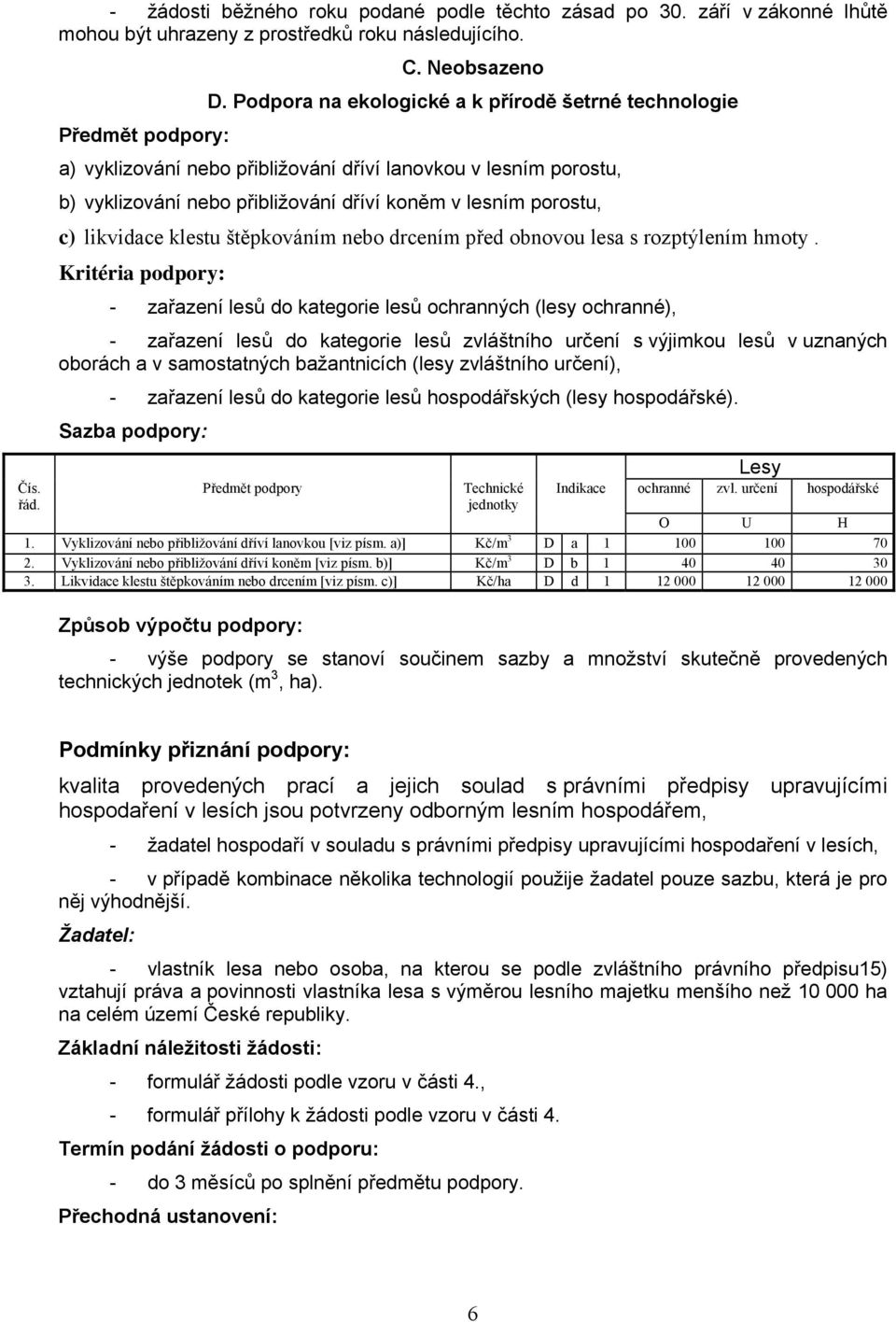 klestu štěpkováním nebo drcením před obnovou lesa s rozptýlením hmoty.