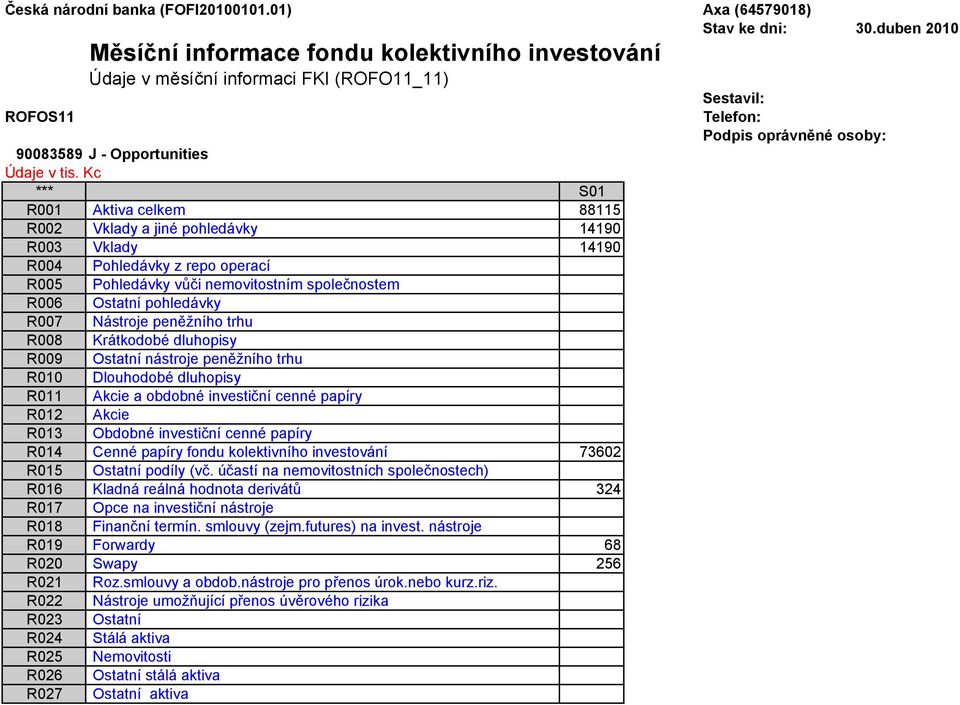 Cenné papíry fondu kolektivního investování 73602 R016