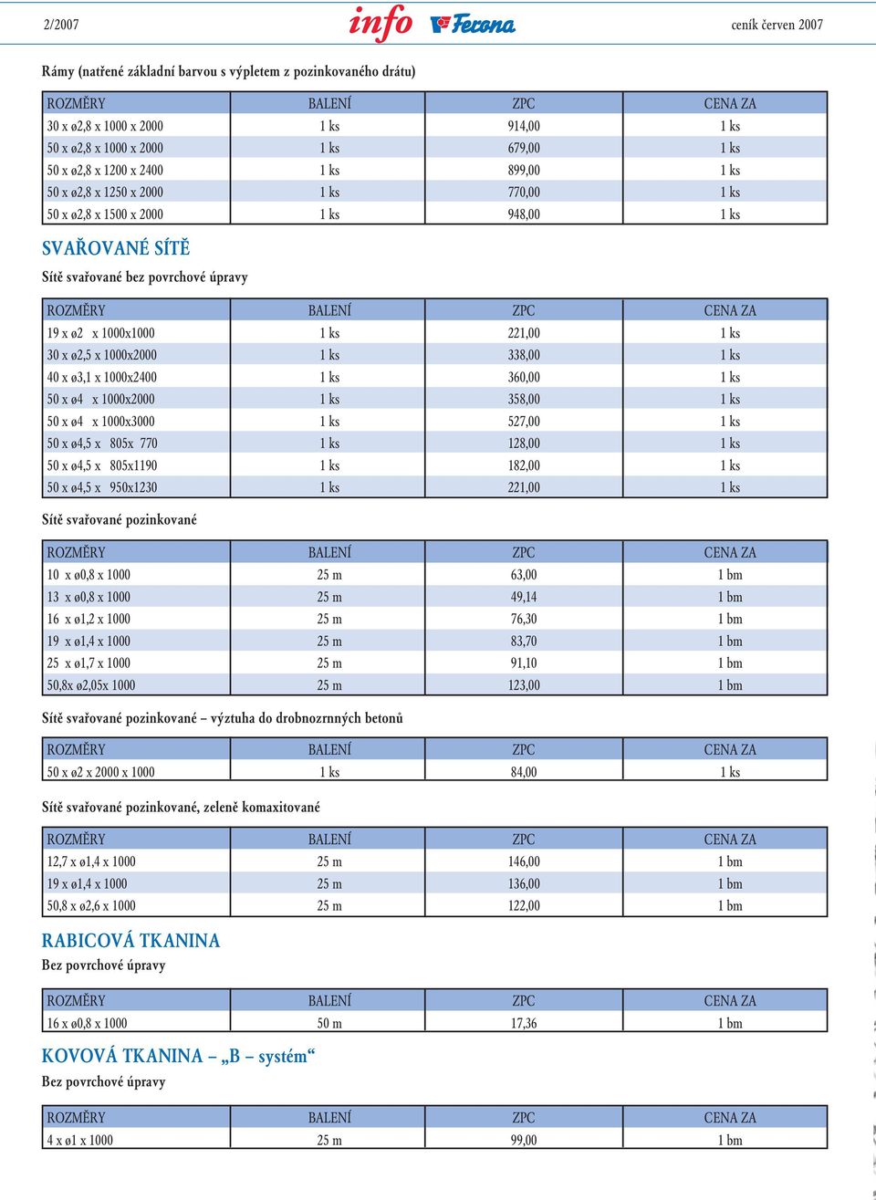 ks 338,00 1 ks 40 x ø3,1 x 1000x2400 1 ks 360,00 1 ks 50 x ø4 x 1000x2000 1 ks 358,00 1 ks 50 x ø4 x 1000x3000 1 ks 527,00 1 ks 50 x ø4,5 x 805x 770 1 ks 128,00 1 ks 50 x ø4,5 x 805x1190 1 ks 182,00