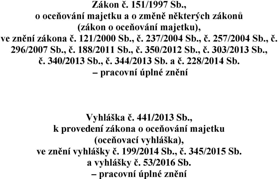 , č. 344/2013 Sb. a č. 228/2014 Sb. pracovní úplné znění Vyhláška č. 441/2013 Sb.