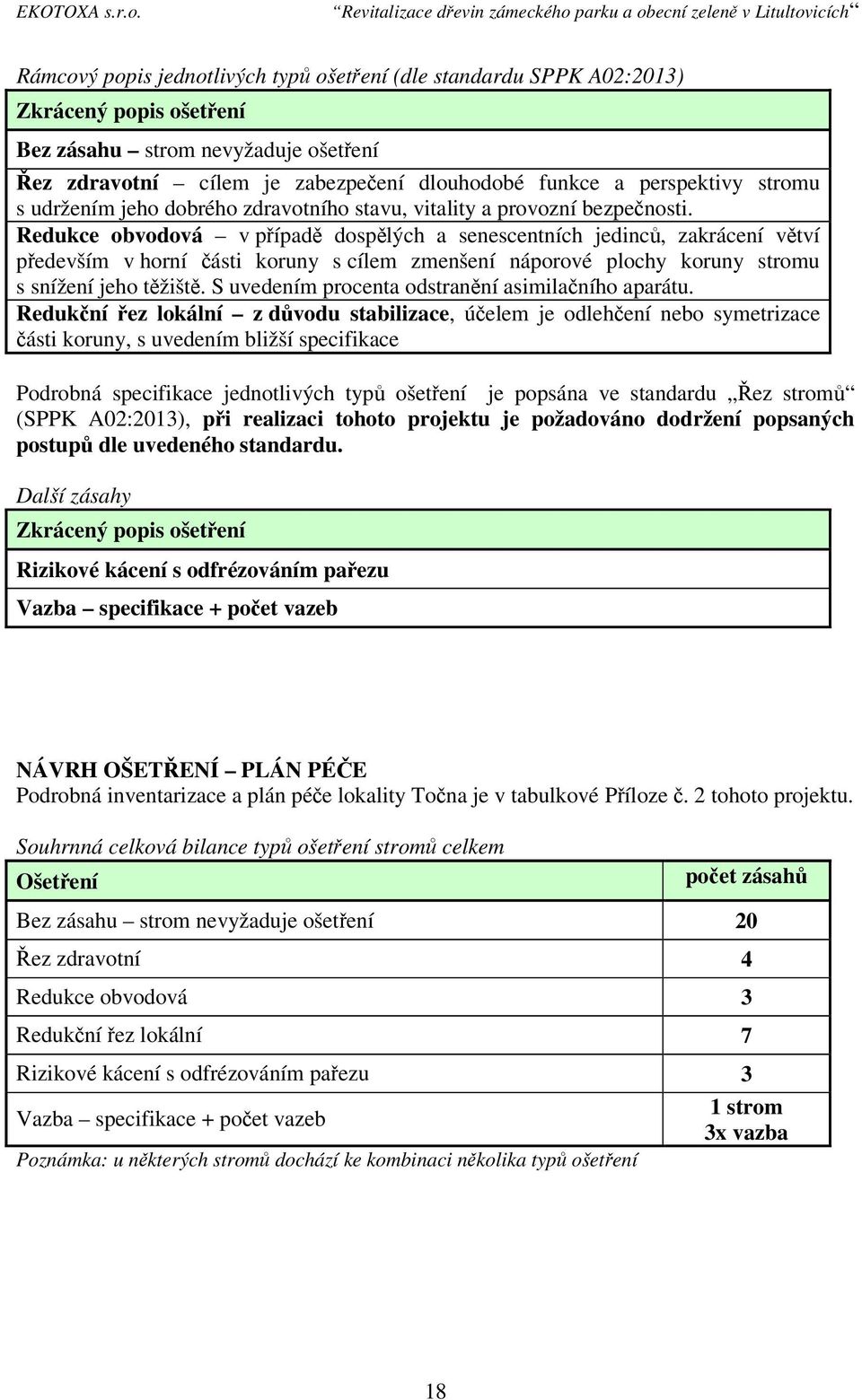 Redukce obvodová v případě dospělých a senescentních jedinců, zakrácení větví především v horní části koruny s cílem zmenšení náporové plochy koruny stromu s snížení jeho těžiště.