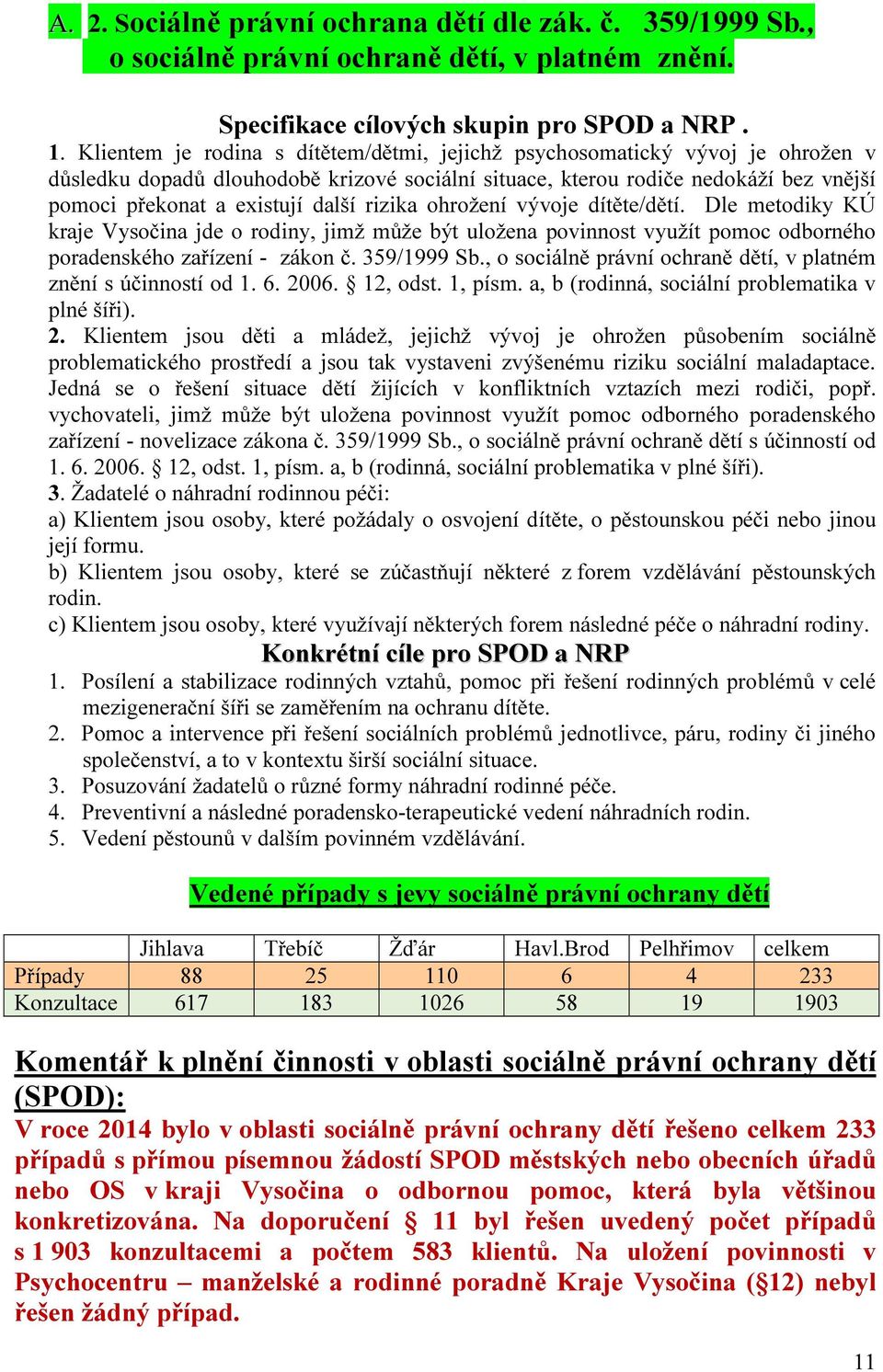 rizika ohrožení vývoje dítěte/dětí. Dle metodiky KÚ kraje Vysočina jde o rodiny, jimž může být uložena povinnost využít pomoc odborného poradenského zařízení - zákon č. 359/1999 Sb.