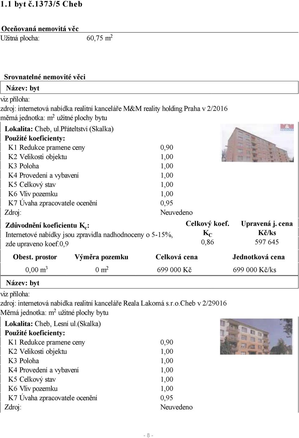 jednotka: m 2 užitné plochy bytu Lokalita: Cheb, ul.