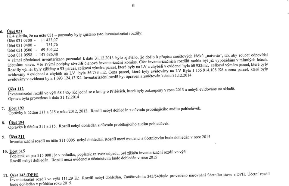 Vše svými podpisy stvrdili členové inventarizační komise. Cást inventarizačních rozdílů mohla být již vypořádána v minulých Letech.