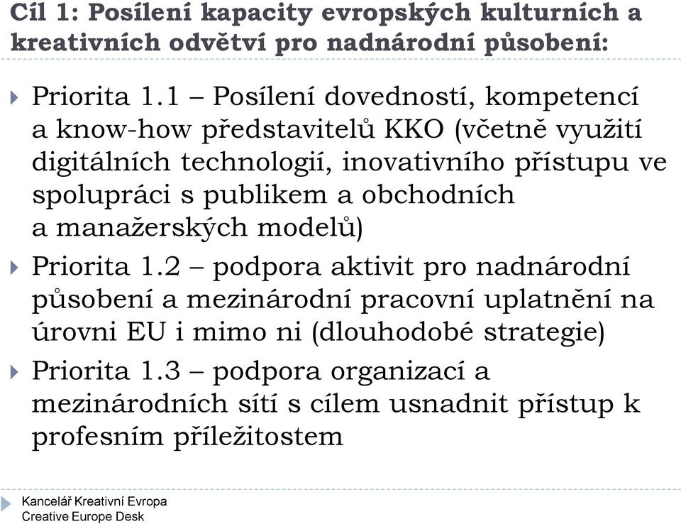 spolupráci s publikem a obchodních a manažerských modelů) Priorita 1.