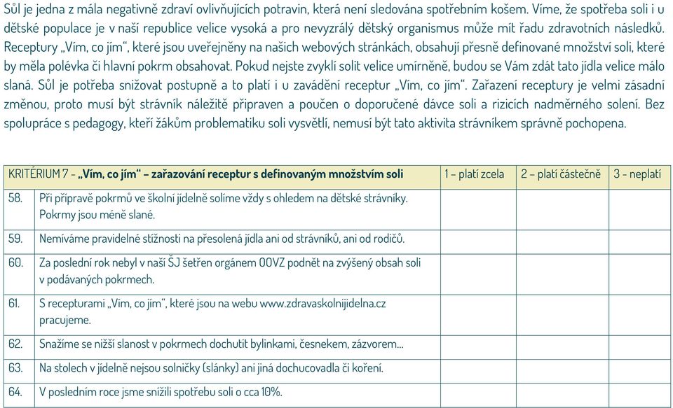 Receptury Vím, co jím, které jsou uveřejněny na našich webových stránkách, obsahují přesně definované množství soli, které by měla polévka či hlavní pokrm obsahovat.