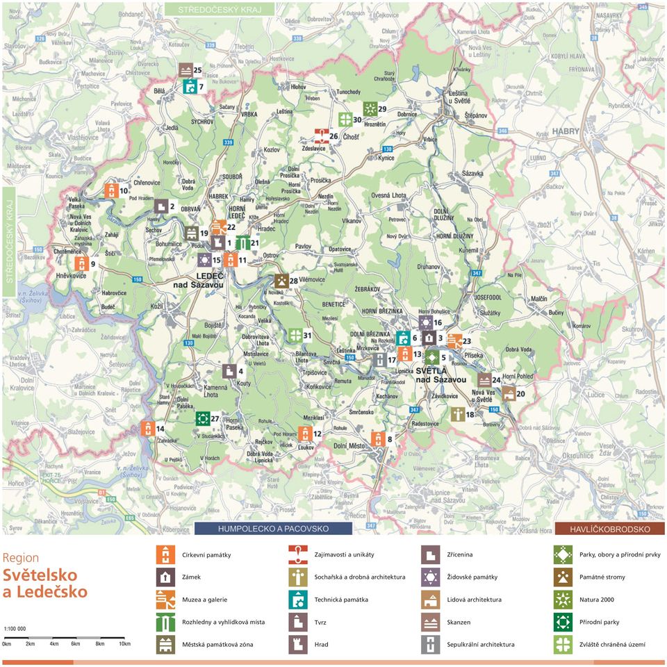 architektura Parky, obory a přírodní prvky Památné stromy Natura 2000 Rozhledny a vyhlídková