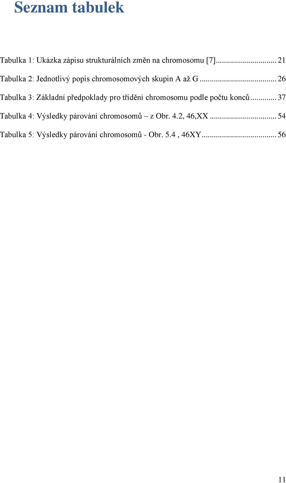 .. 26 Tabulka 3: Základní předpoklady pro třídění chromosomu podle počtu konců.