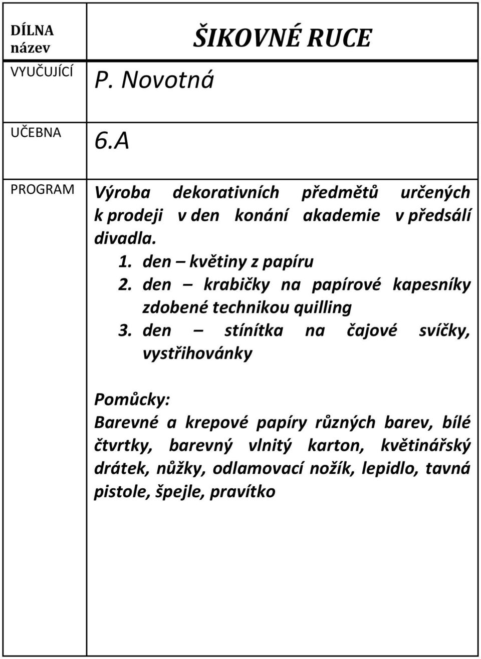 1. den květiny z papíru 2. den krabičky na papírové kapesníky zdobené technikou quilling 3.