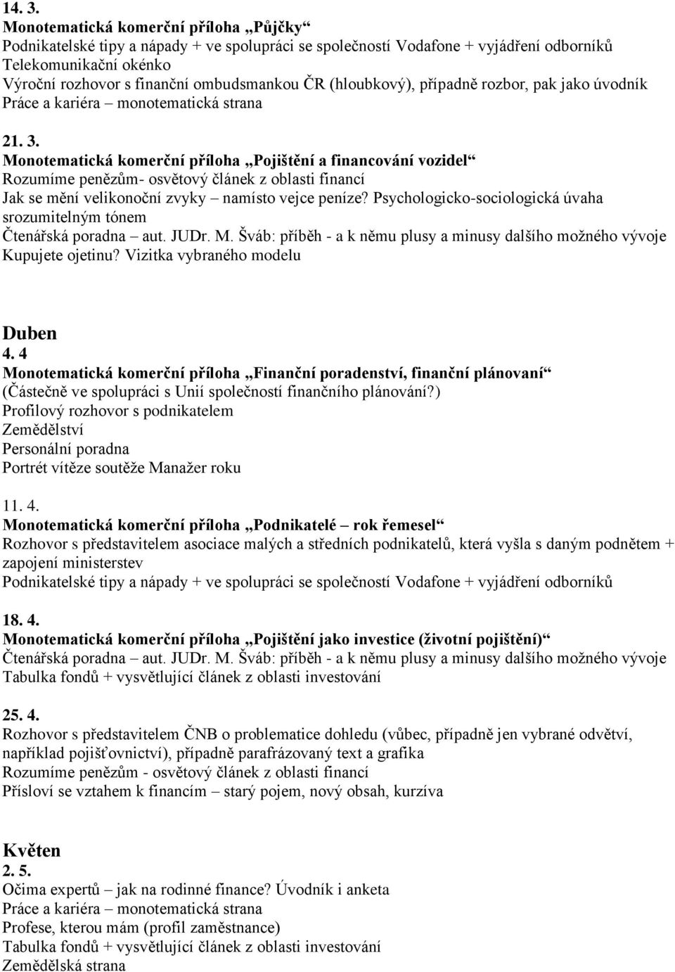 4 Monotematická komerční příloha Finanční poradenství, finanční plánovaní (Částečně ve spolupráci s Unií společností finančního plánování?